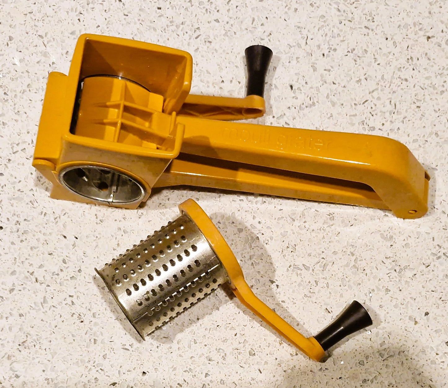 Vintage Orange Moulinex Mouli grater cheese grater, Made in France, Left and Right handed