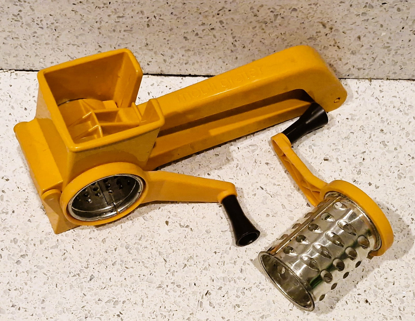 Vintage Orange Moulinex Mouli grater cheese grater, Made in France, Left and Right handed