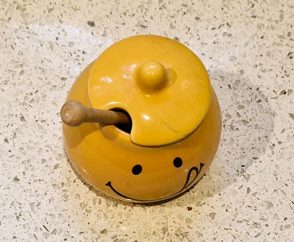 Yellow English Mustard Pot, The Mustard Shop, Ceramic Pot, Jar, Yellow, Face