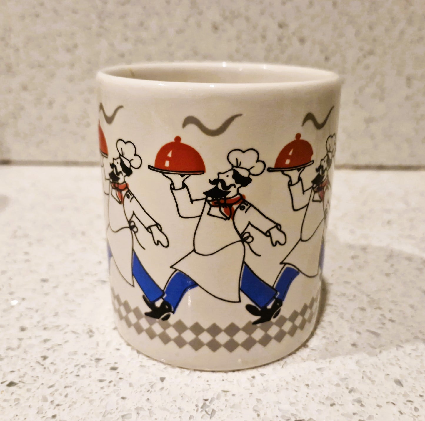 Vintage Chef Mug, Bon Appetit, Chefs carrying trays, 80s, 90s, Jolly Chef