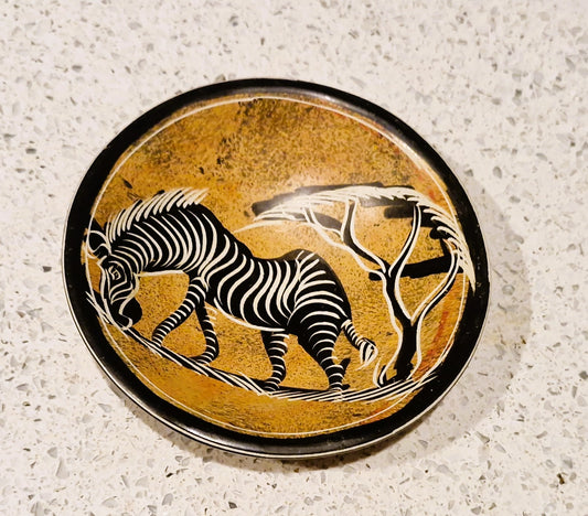 Vintage AFRICAN Small Decorative Zebra Bowl: Soapstone