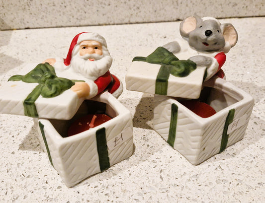 Candle Holder, tealight Holder, Kitsch and Quirky Christmas Decorations, Vintage Christmas Decorations, Mouse, Santa