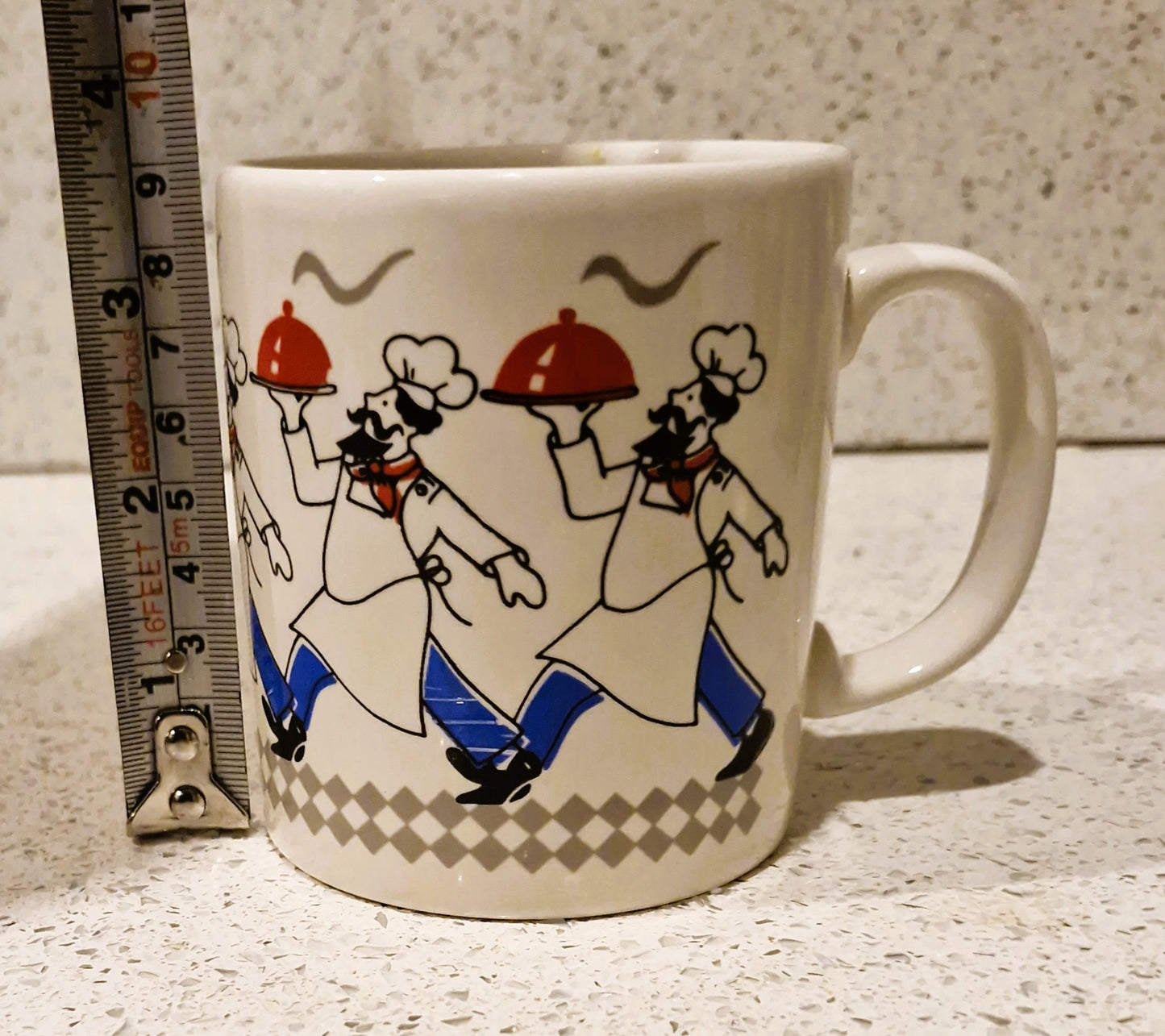 Vintage Chef Mug, Bon Appetit, Chefs carrying trays, 80s, 90s, Jolly Chef
