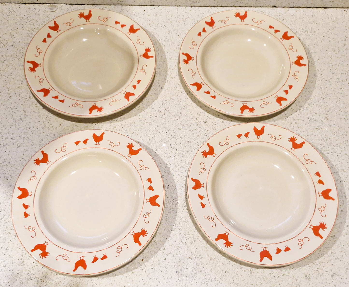 Vintage French Red Chicken / Hen Plates: Barbier, motif poule coq poussin rouge, French Farmhouse
