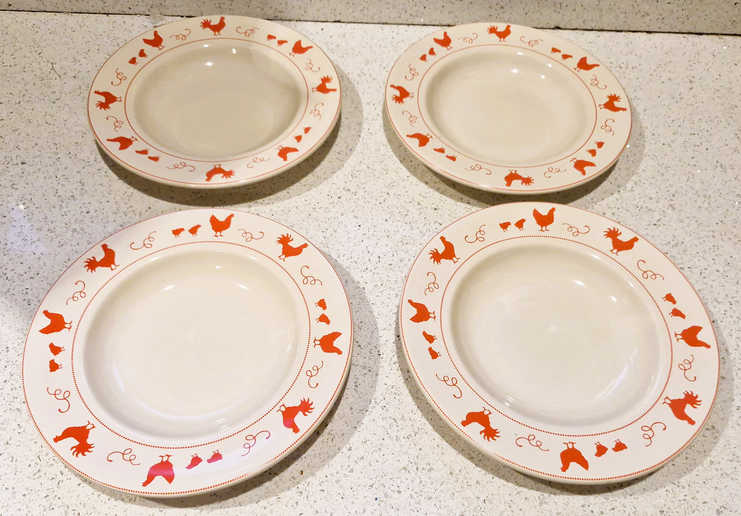 Vintage French Red Chicken / Hen Plates: Barbier, motif poule coq poussin rouge, French Farmhouse