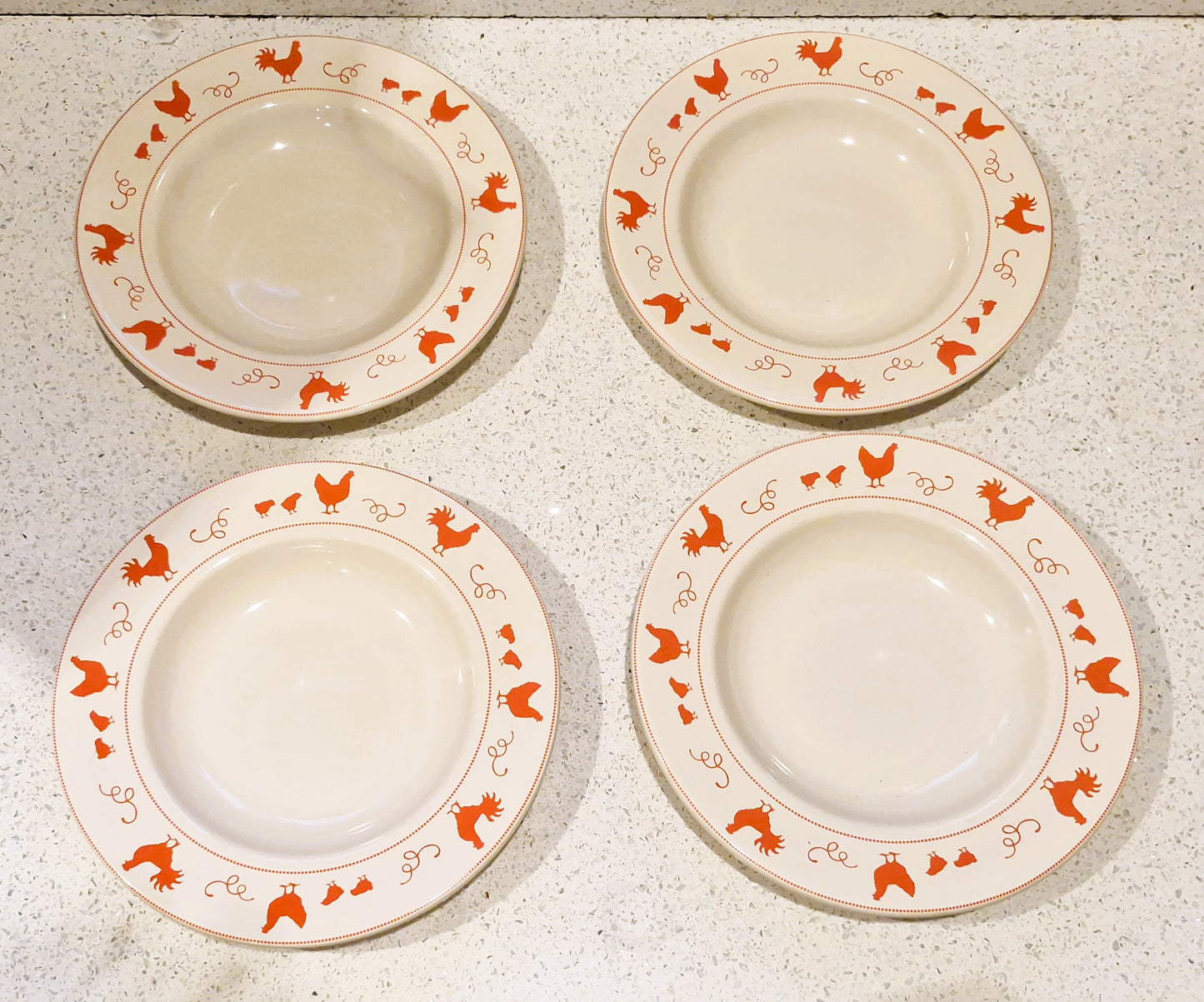 Vintage French Red Chicken / Hen Plates: Barbier, motif poule coq poussin rouge, French Farmhouse
