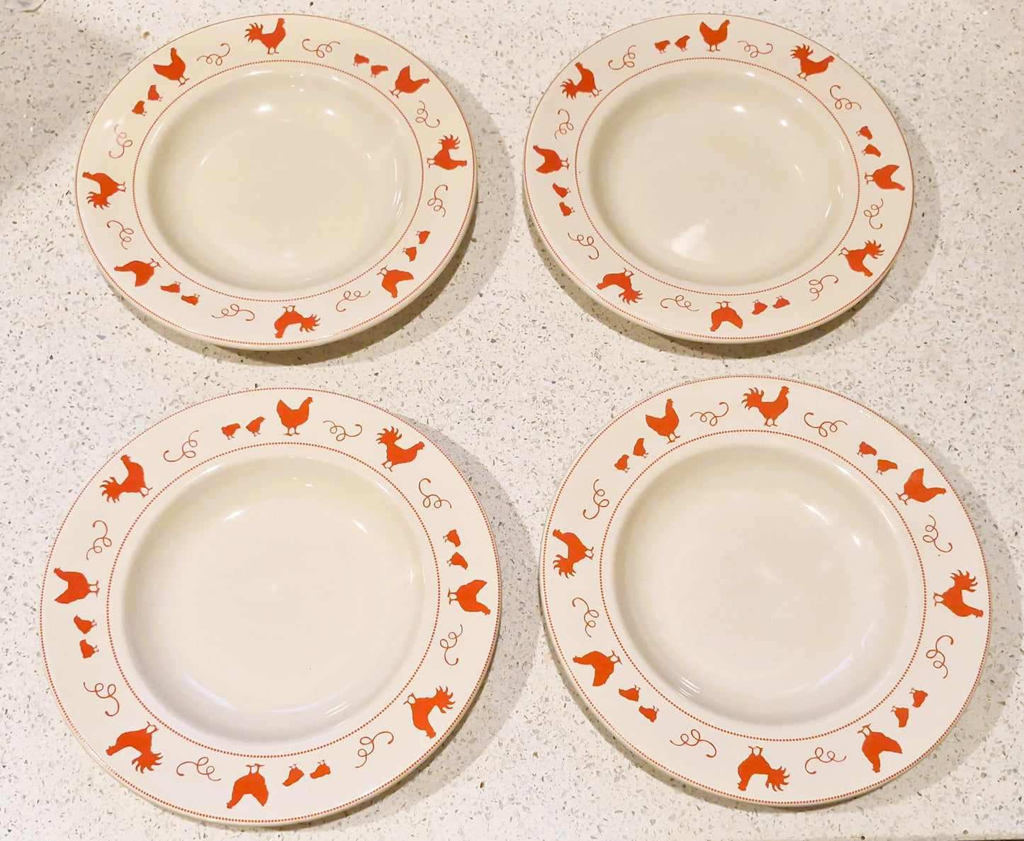 Vintage French Red Chicken / Hen Plates: Barbier, motif poule coq poussin rouge, French Farmhouse