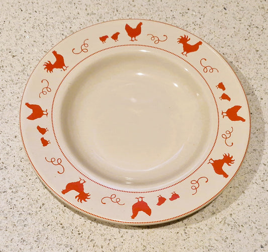 Vintage French Red Chicken / Hen Plates: Barbier, motif poule coq poussin rouge, French Farmhouse