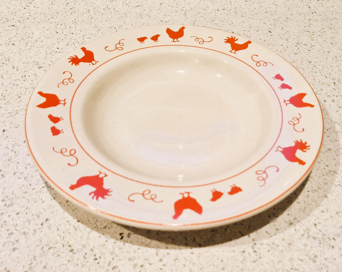 Vintage French Red Chicken / Hen Plates: Barbier, motif poule coq poussin rouge, French Farmhouse