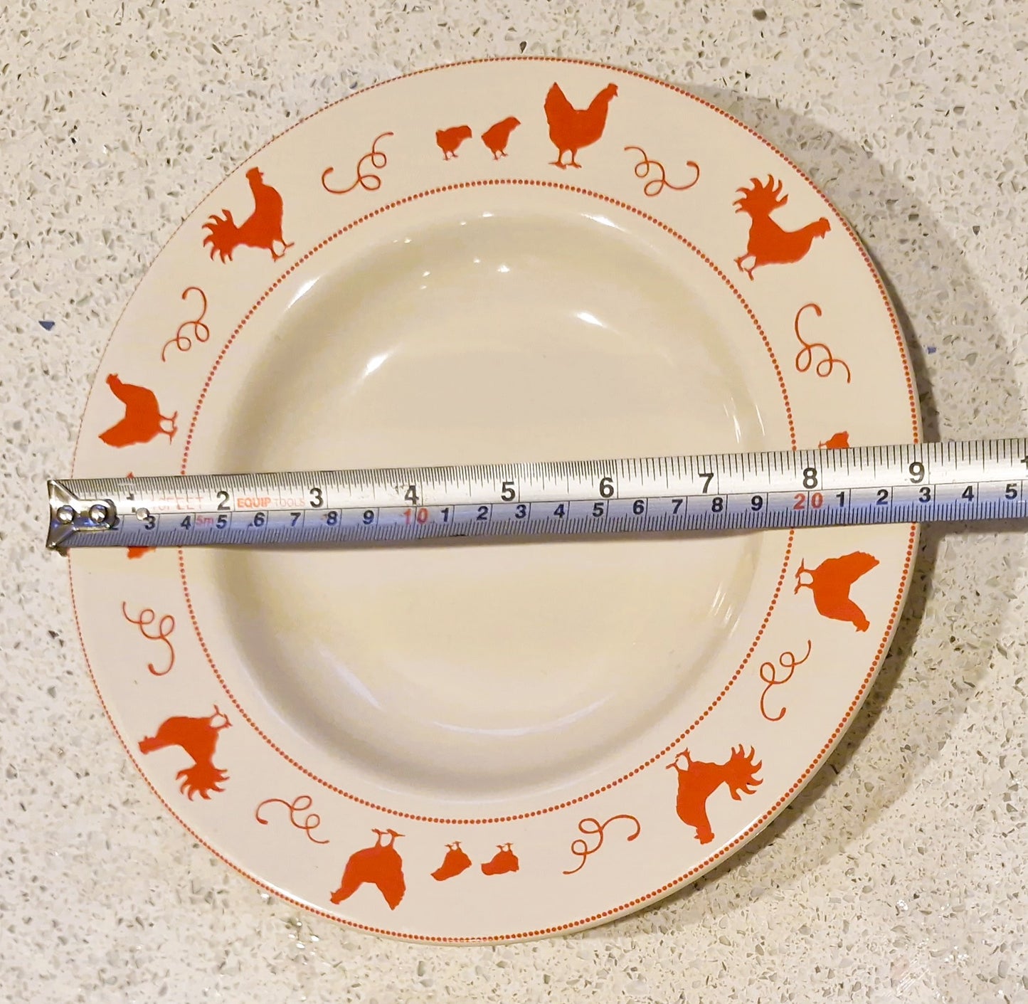 Vintage French Red Chicken / Hen Plates: Barbier, motif poule coq poussin rouge, French Farmhouse