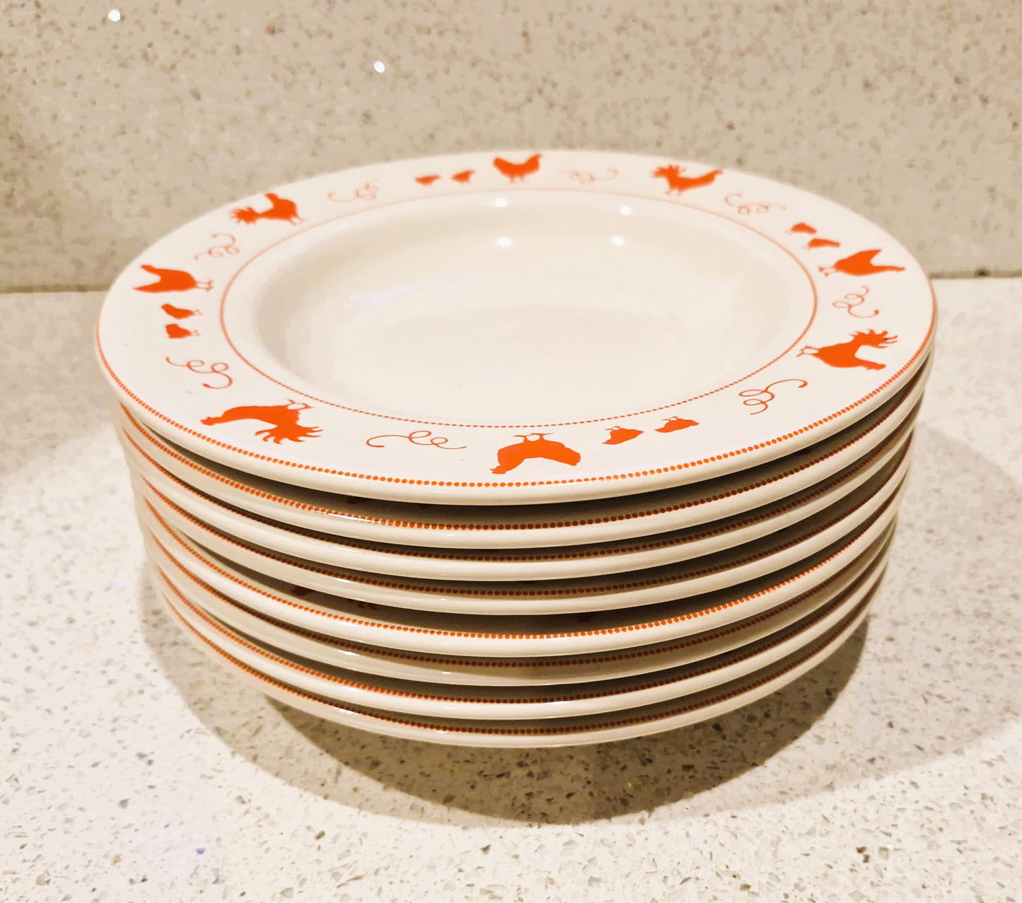 Vintage French Red Chicken / Hen Plates: Barbier, motif poule coq poussin rouge, French Farmhouse