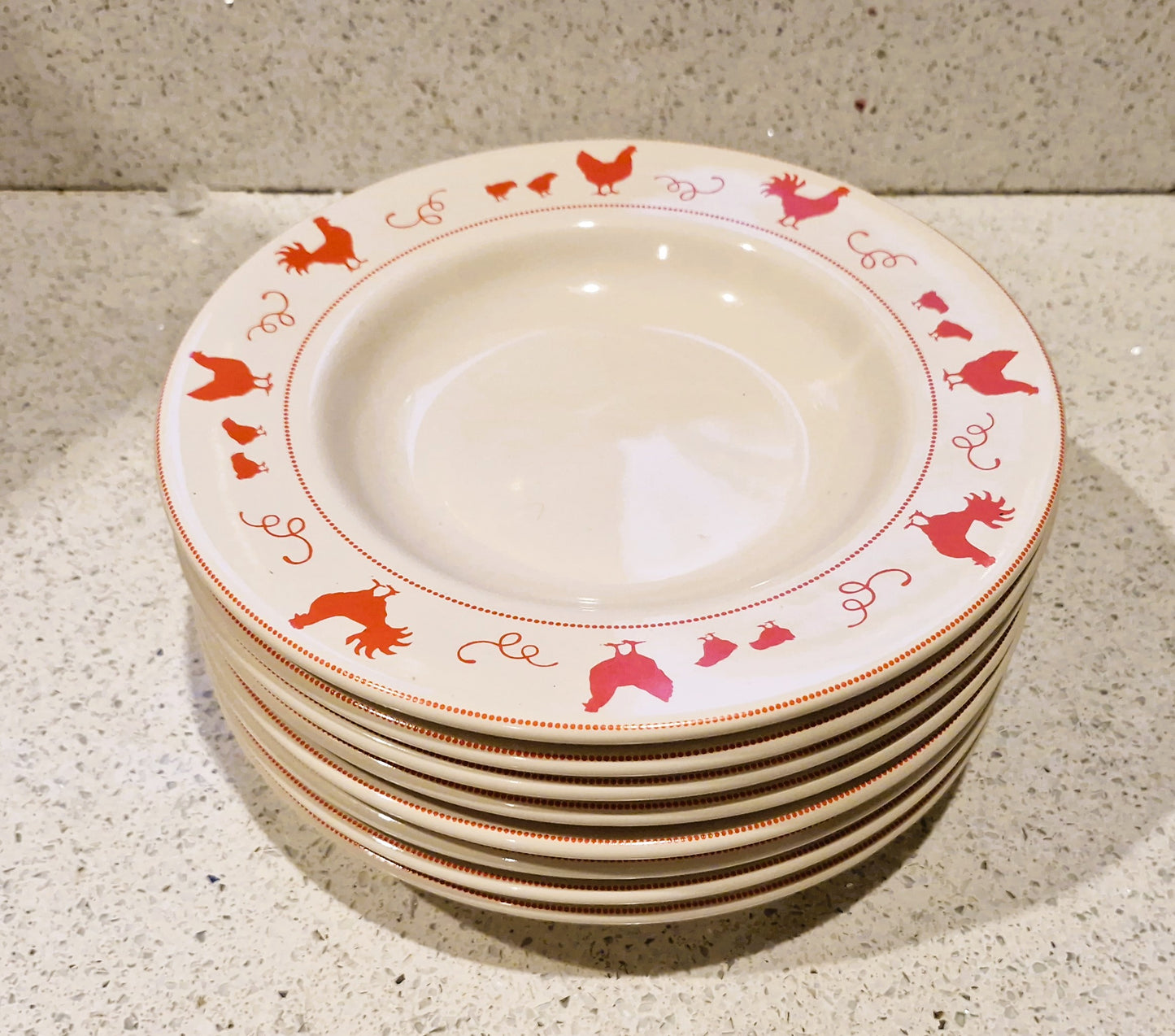 Vintage French Red Chicken / Hen Plates: Barbier, motif poule coq poussin rouge, French Farmhouse