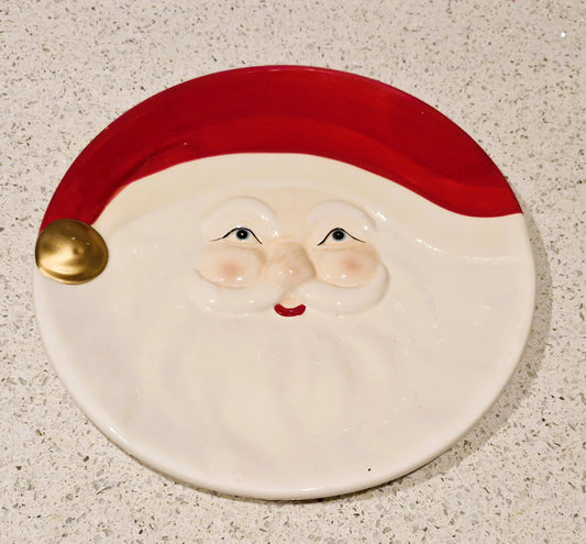 Vintage Santa Cookie Plate, Santa Spoon rest, Santa Plate, Vintage, Santa Face, Plate, Dish, Quirky, Winking Santa, father Christmas