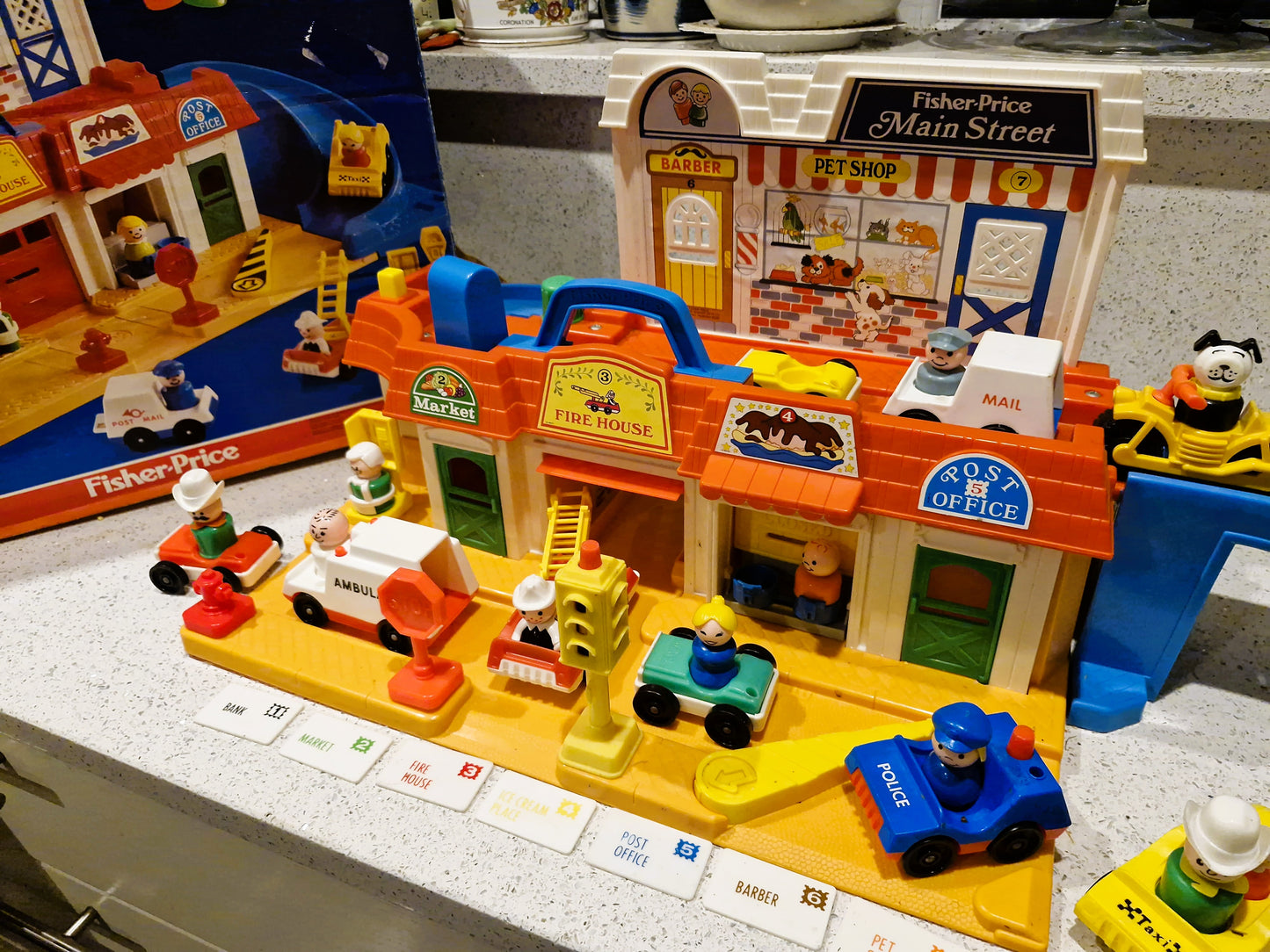 Vintage Fisher Price Main Street Set: Little People Town w/ Vehicles & Figures - BOXED