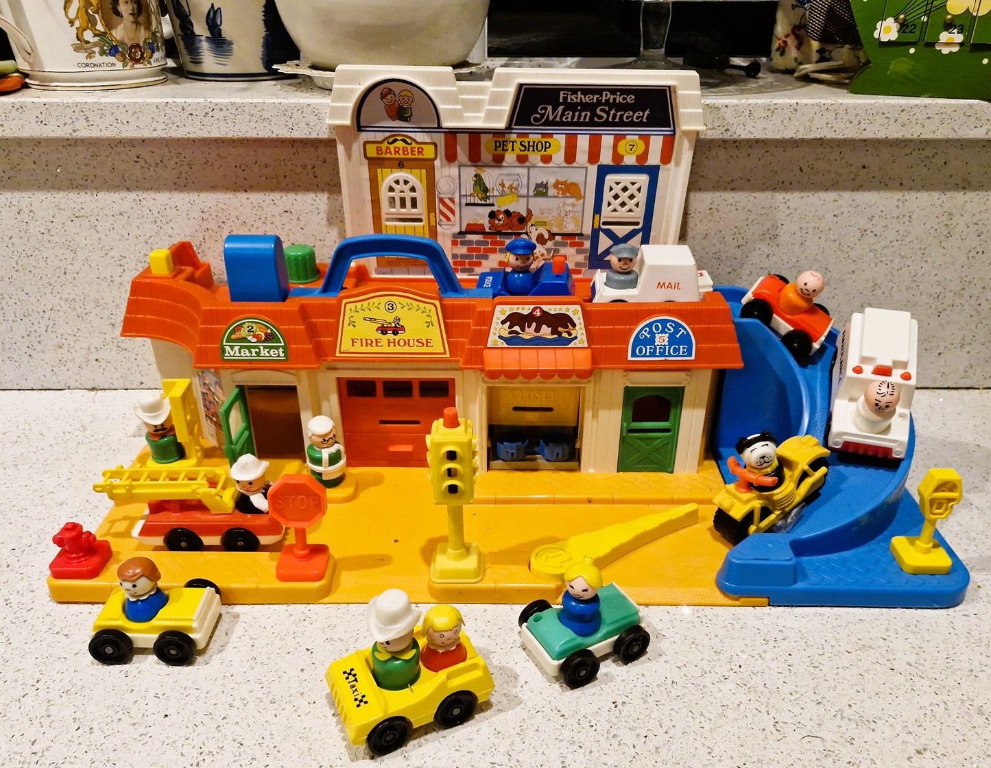 Vintage Fisher Price Main Street Set: Little People Town w/ Vehicles & Figures - BOXED