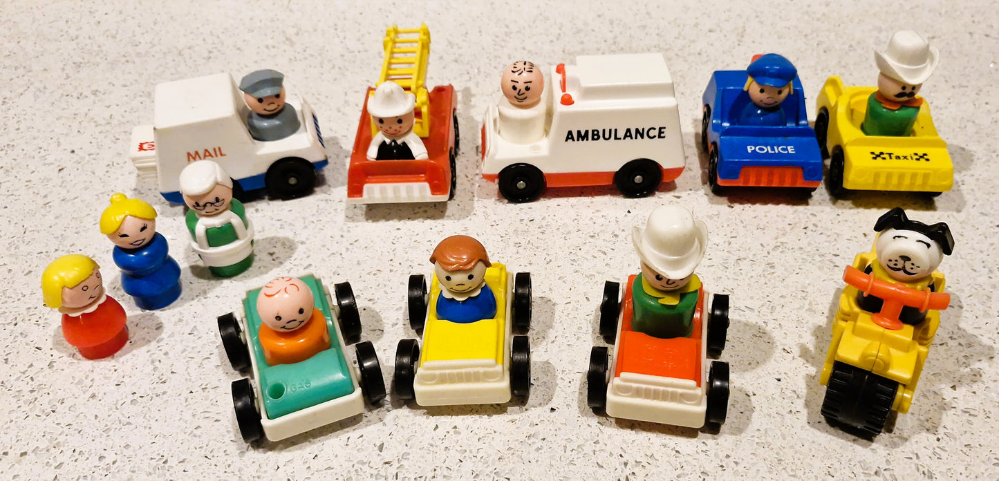 Vintage Fisher Price Main Street Set: Little People Town w/ Vehicles & Figures - BOXED