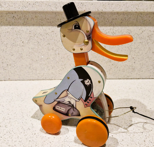 Vintage Fisher Price, Pull along Duck, Dr Doodle Duck, Quacking Duck Pull Toy