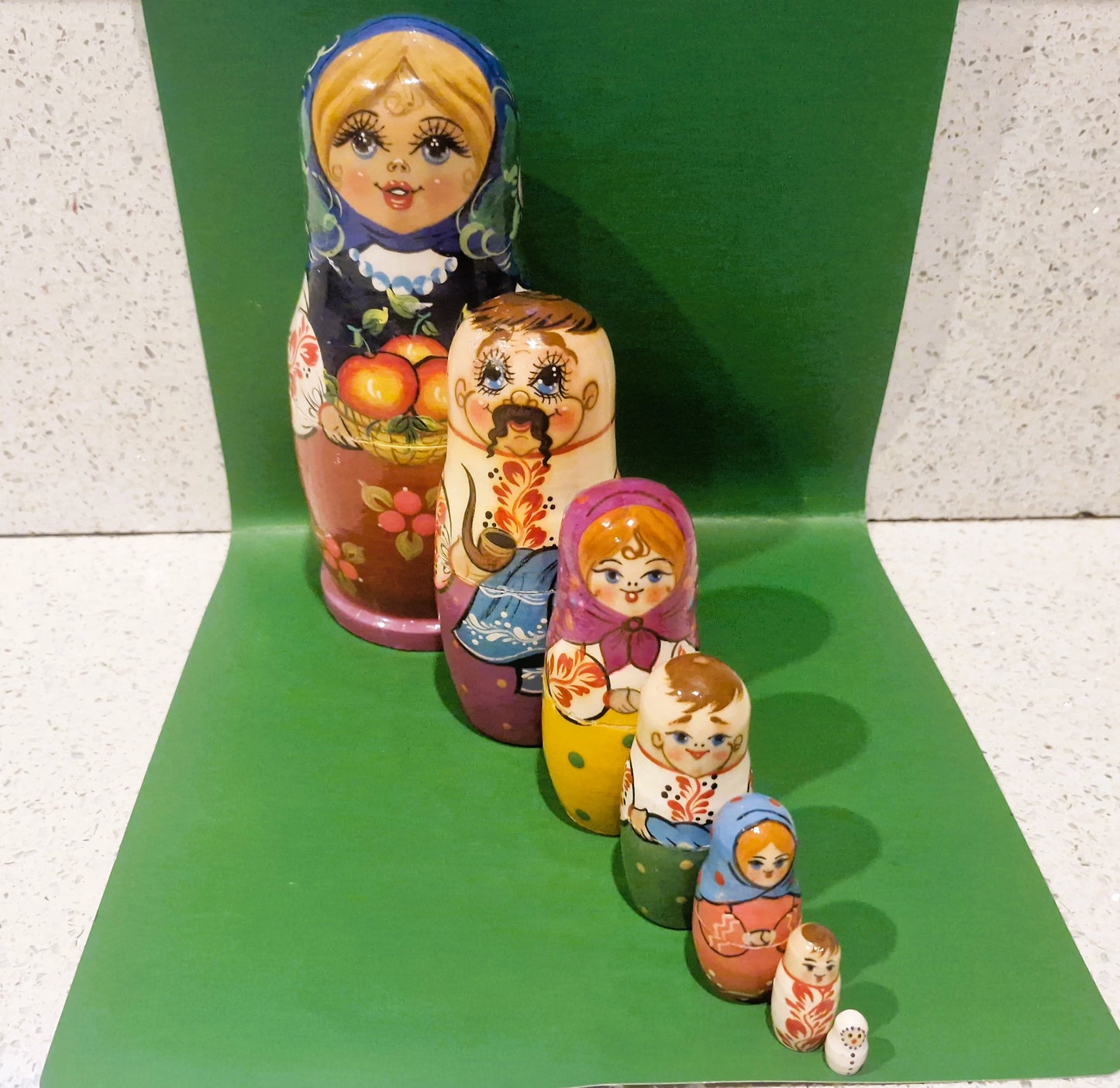 Vintage, Russian Dolls Set, Nesting Dolls set, Stacking Hand crafted Wooden, Set of 7, Hand Painted, Kitsch, Quirky
