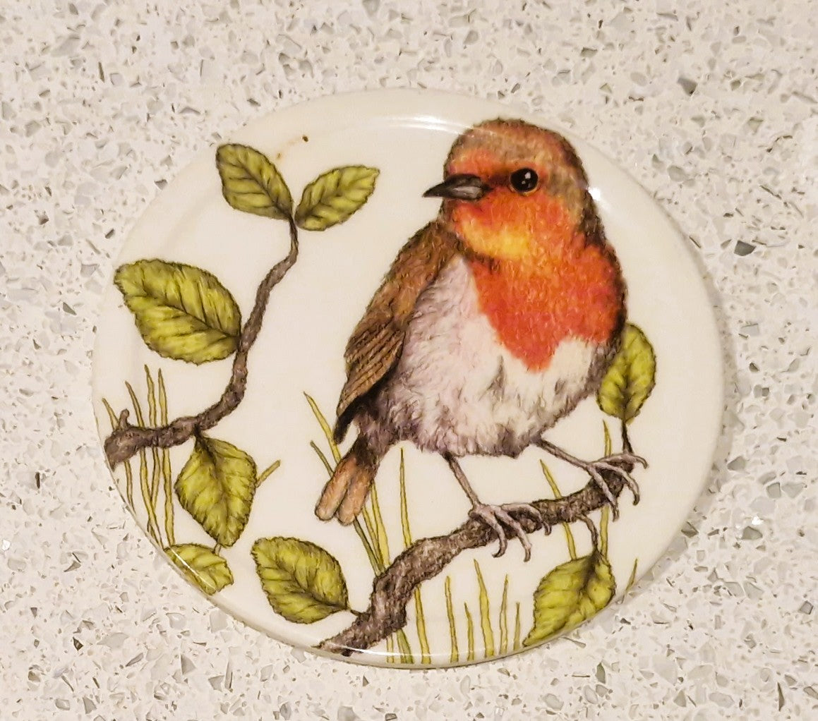 Set of Six Coasters, UK Garden Birds, with holder, Complete set of 6, 10cms 4"