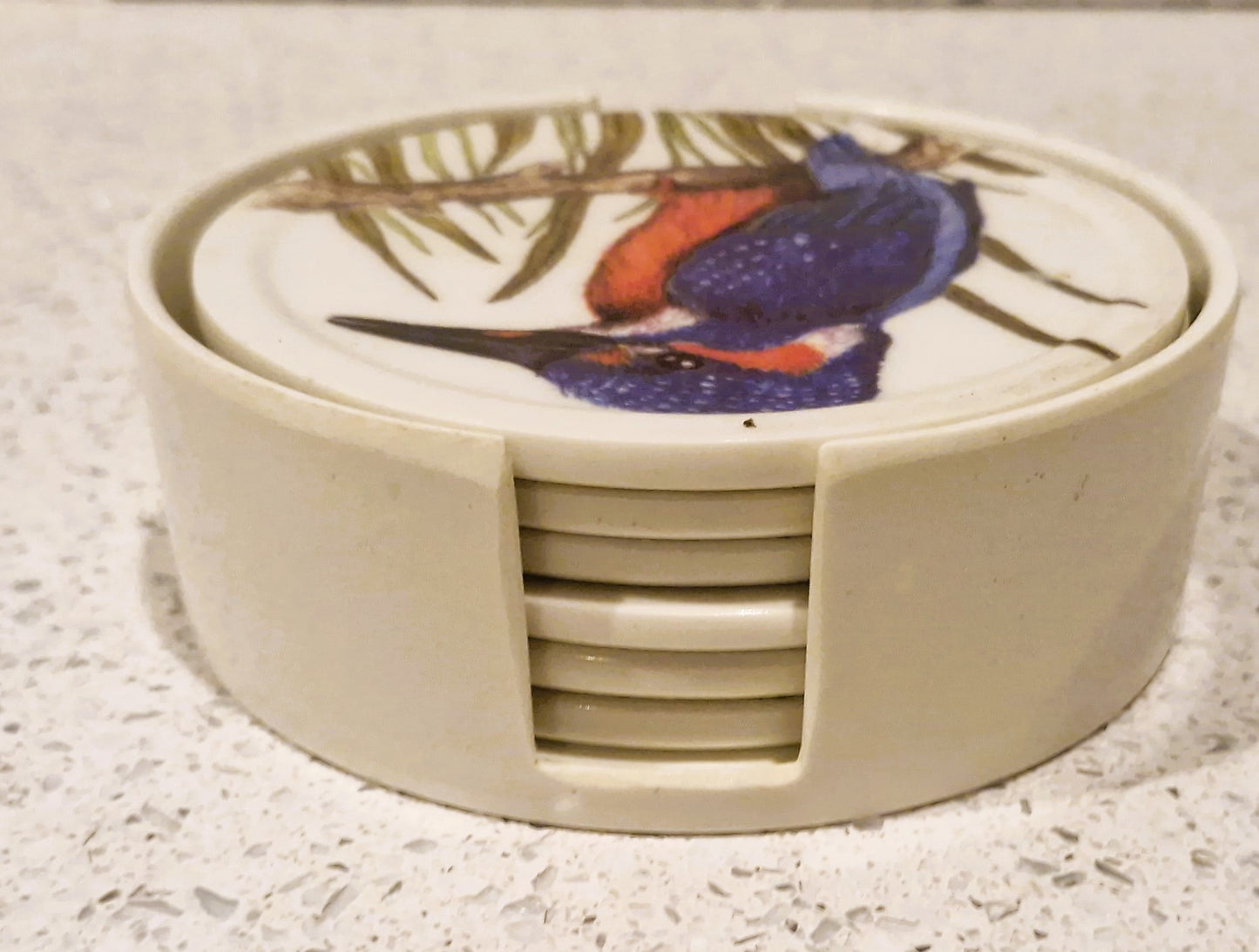 Set of Six Coasters, UK Garden Birds, with holder, Complete set of 6, 10cms 4"