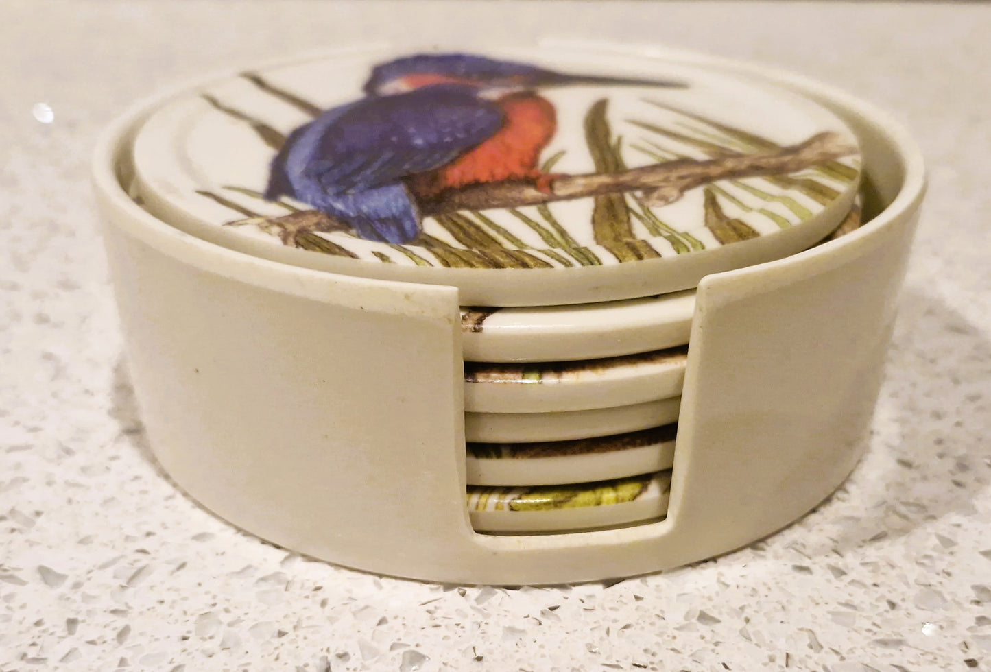 Set of Six Coasters, UK Garden Birds, with holder, Complete set of 6, 10cms 4"