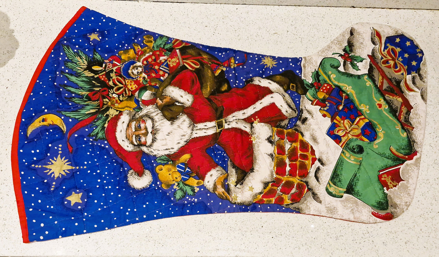 Quilted Large Christmas Stocking: Handmade Vintage Jumbo Xmas Sack, Huge, Santa