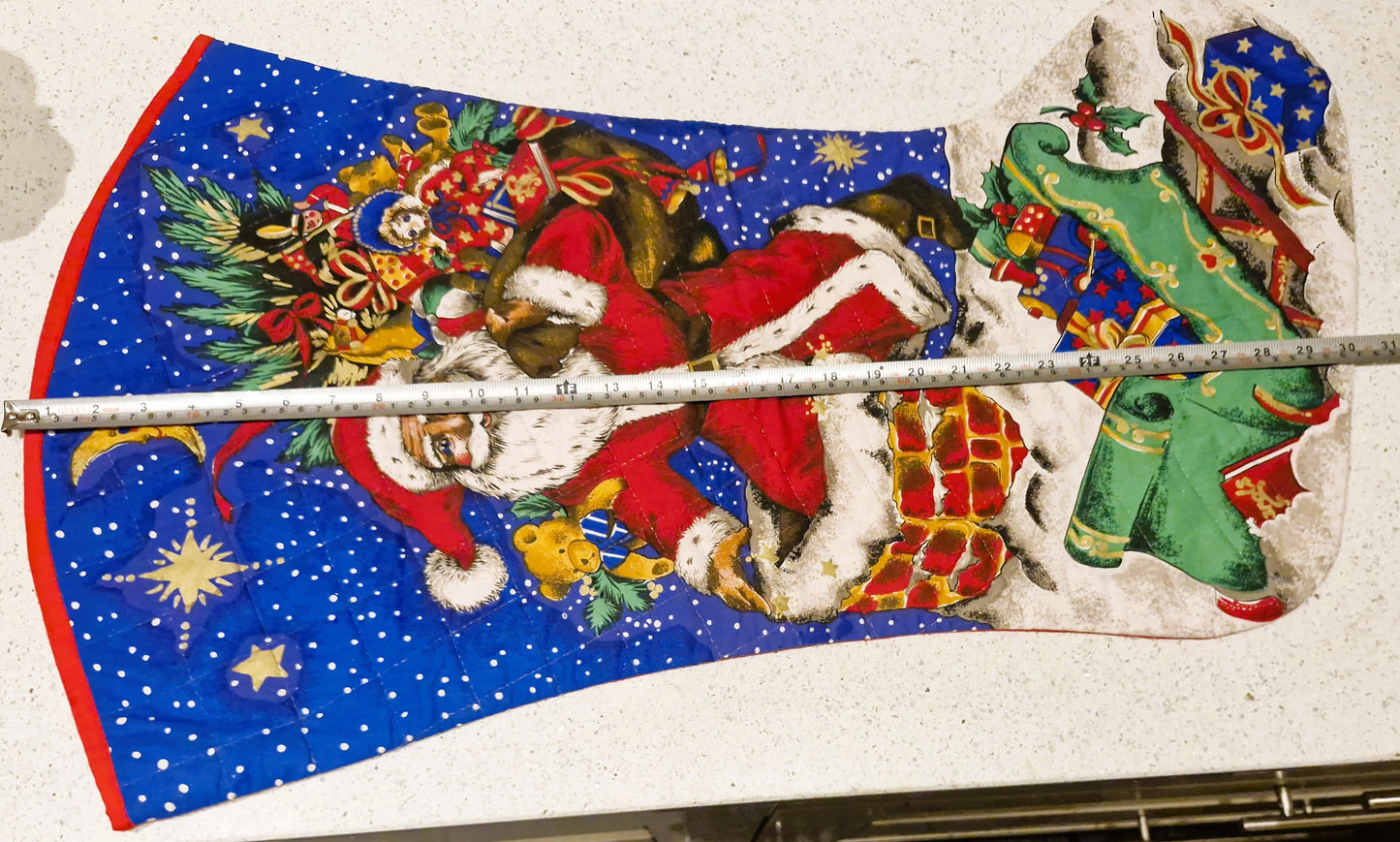 Quilted Large Christmas Stocking: Handmade Vintage Jumbo Xmas Sack, Huge, Santa