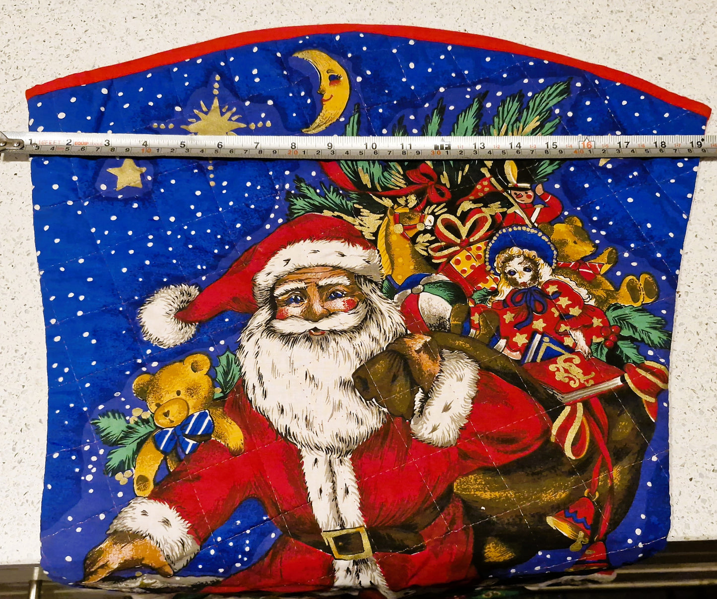 Quilted Large Christmas Stocking: Handmade Vintage Jumbo Xmas Sack, Huge, Santa