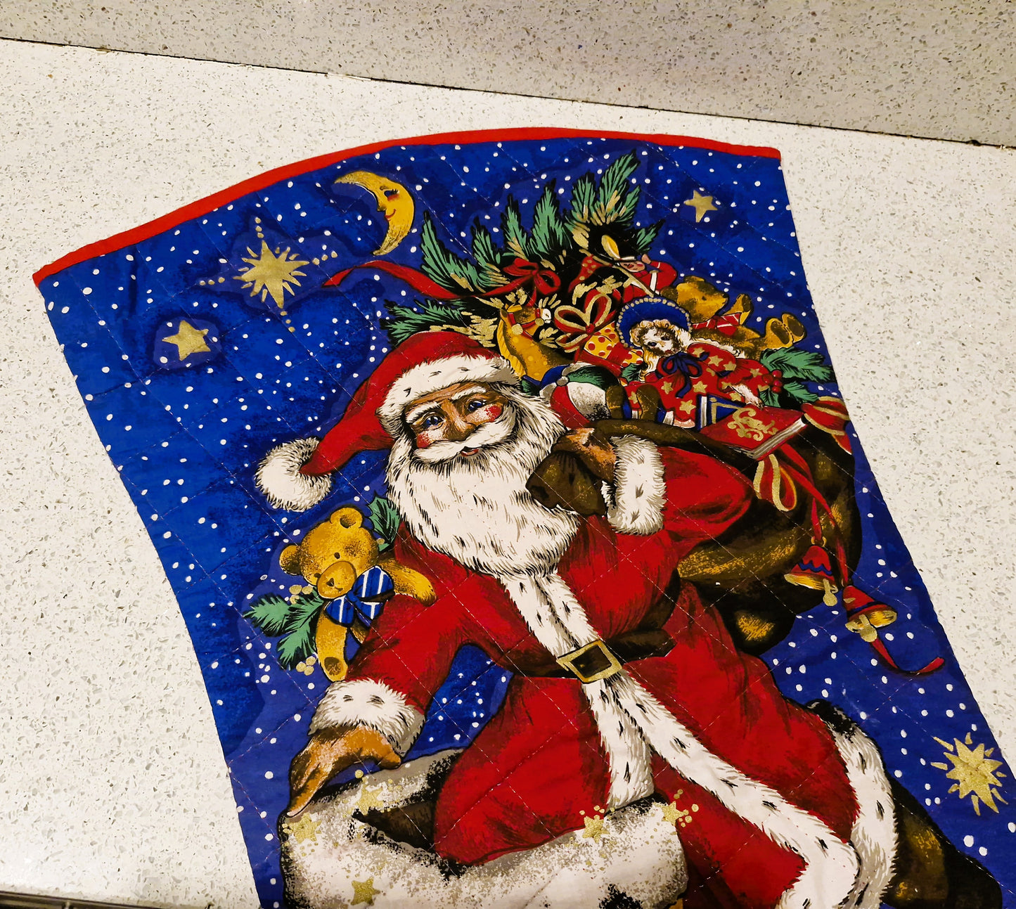 Quilted Large Christmas Stocking: Handmade Vintage Jumbo Xmas Sack, Huge, Santa