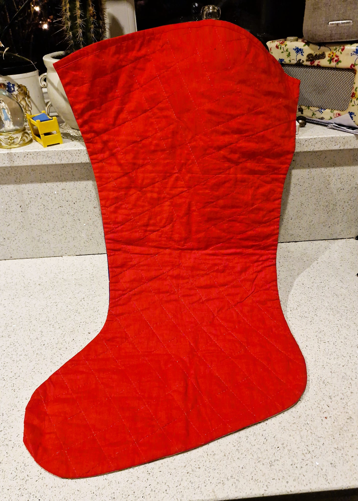 Quilted Large Christmas Stocking: Handmade Vintage Jumbo Xmas Sack, Huge, Santa
