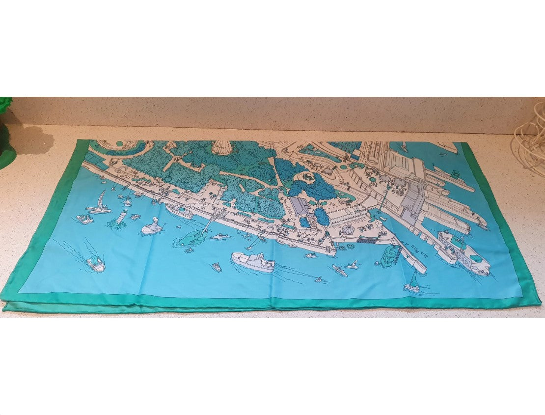 100% Silk Scarf, Matt Silk, City Map, Large, Hijab, 35 inches, 89cm,Bright, Bold, colourful, Blue