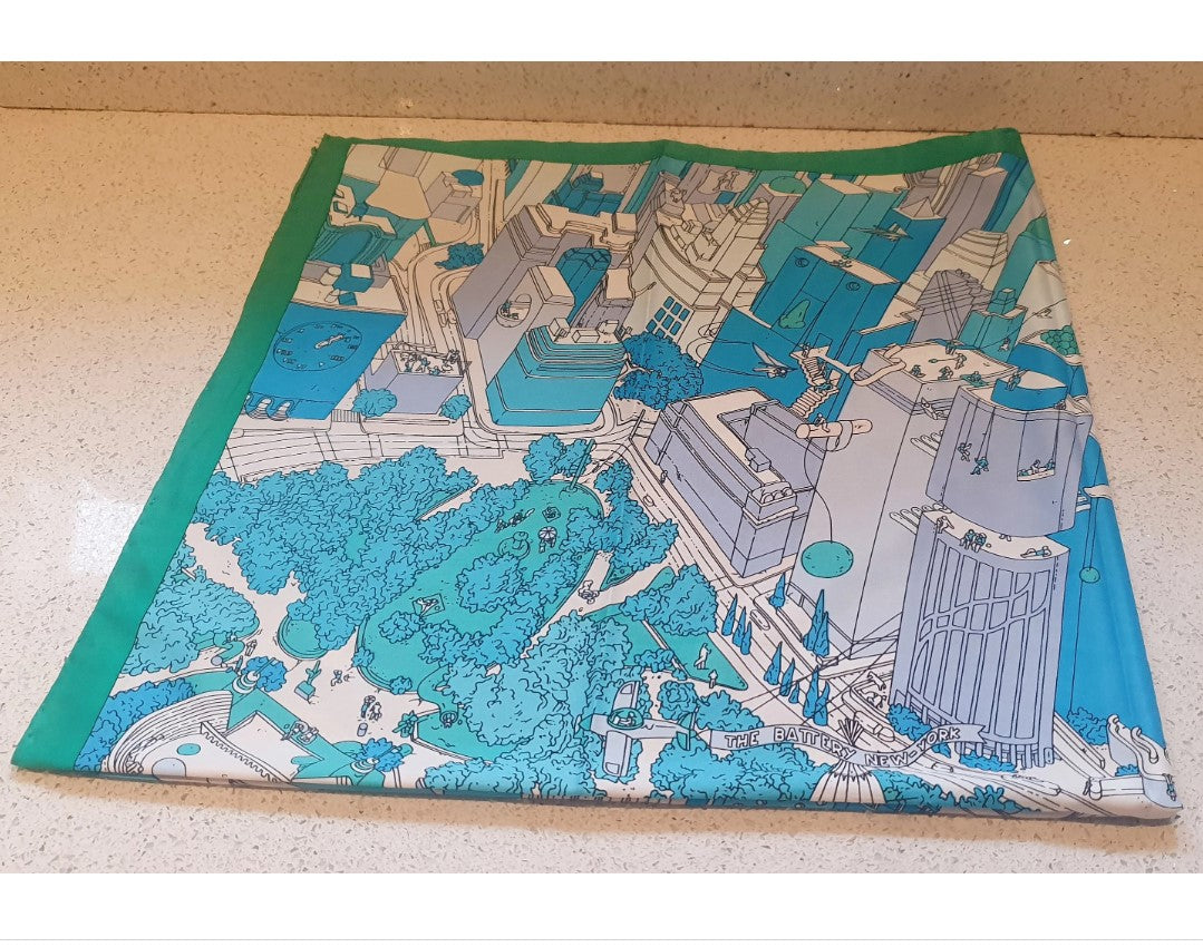 100% Silk Scarf, Matt Silk, City Map, Large, Hijab, 35 inches, 89cm,Bright, Bold, colourful, Blue