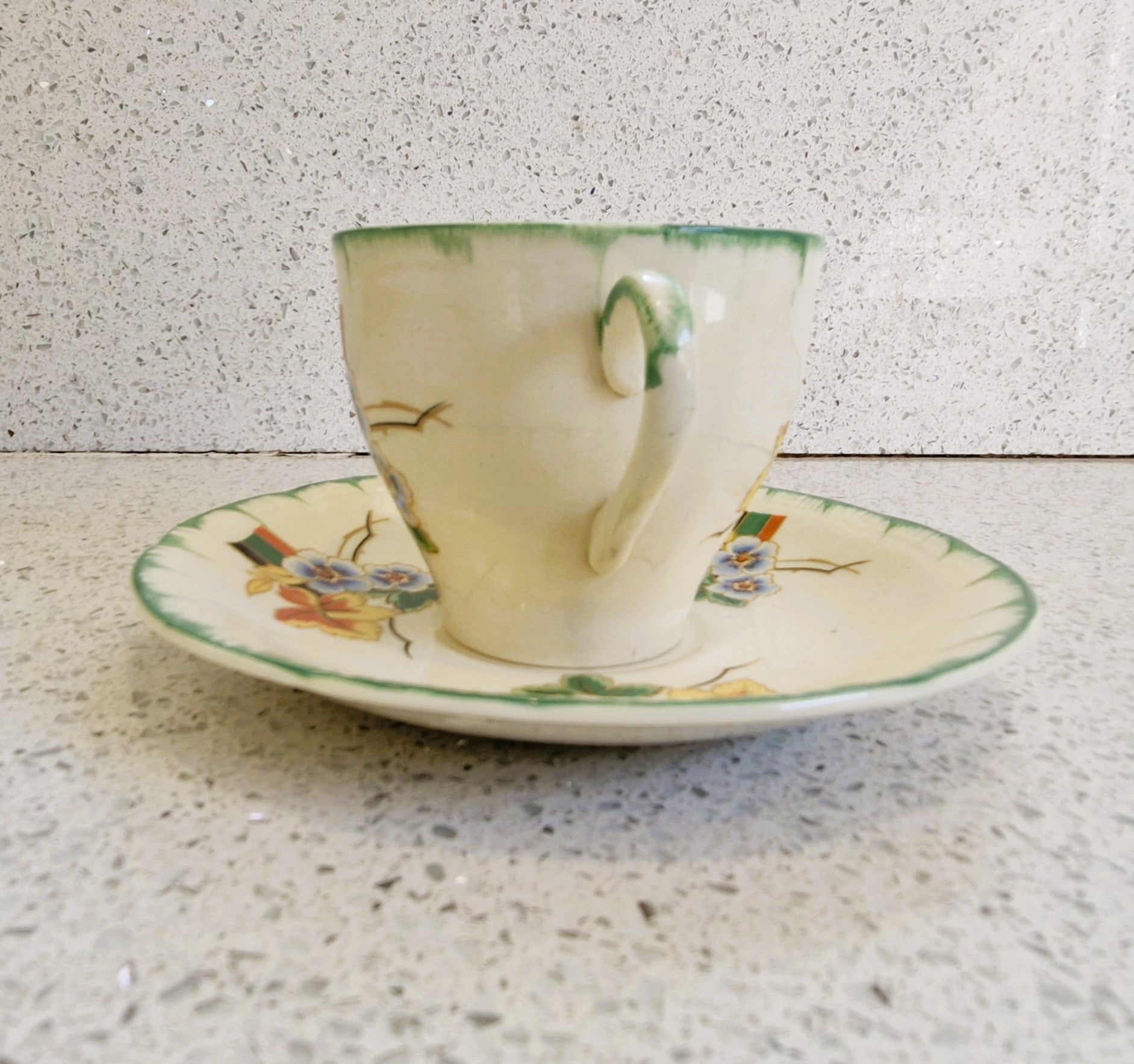 Art Deco Hand Painted Tea Cup trio, Art Deco Hand Painted Tea Cup, Alfred Clough Tea Cup, Clough, St Louis Works, Tea Cup, Made in England