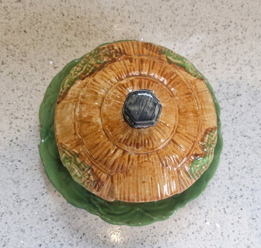 Round Cottage Shaped Cheese Dish, Cottage Ware Butter Dish, Vintage Cheese Dish, Hand painted