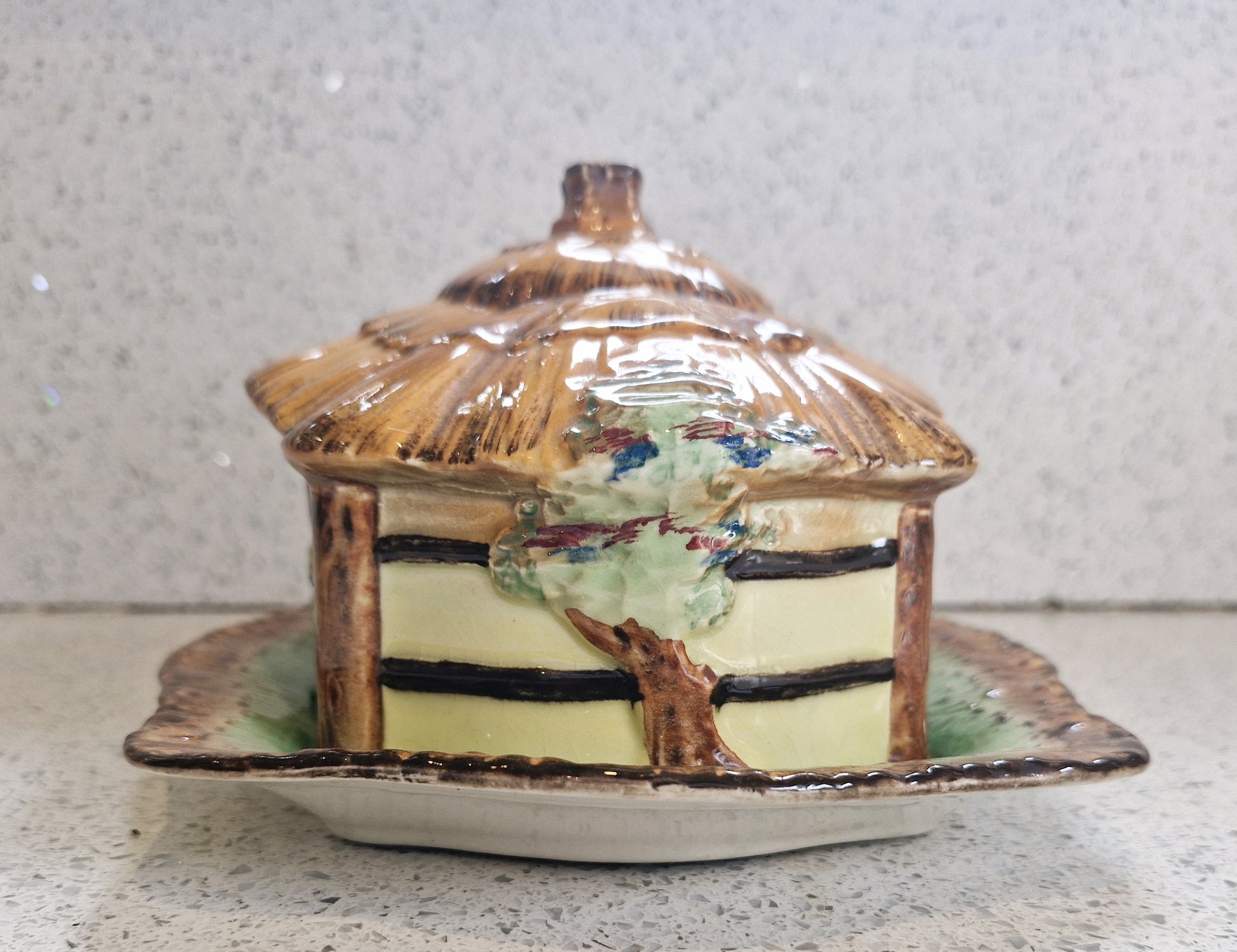 Cottage Shaped Butter Dish, Cottage Ware Butter Dish, Vintage Butter Dish, Hand painted 