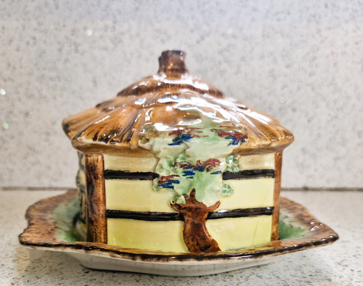 Cottage Shaped Butter Dish, Cottage Ware Butter Dish, Vintage Butter Dish, Hand painted 