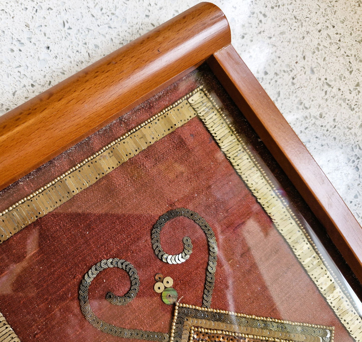 Small Wooden Tea Tray, Decorative, Glass Top, Embroidered, 8 x 14 Inches, Wooden Tray