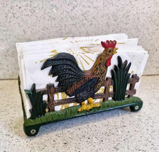 Cockerel Napkin Holder, Cast Iron, Rooster Napkin Holder, Letter Rack, Farmhouse Kitchen, Chicken, Rooster, Napkin Dispenser, Vintage