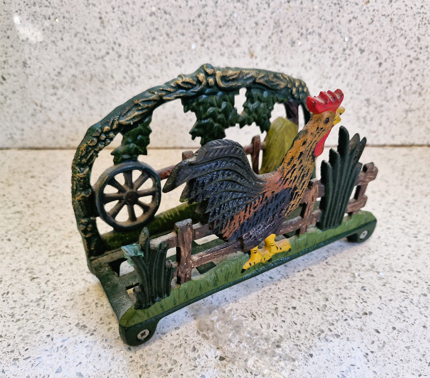 Cockerel Napkin Holder, Cast Iron, Rooster Napkin Holder, Letter Rack, Farmhouse Kitchen, Chicken, Rooster, Napkin Dispenser, Vintage