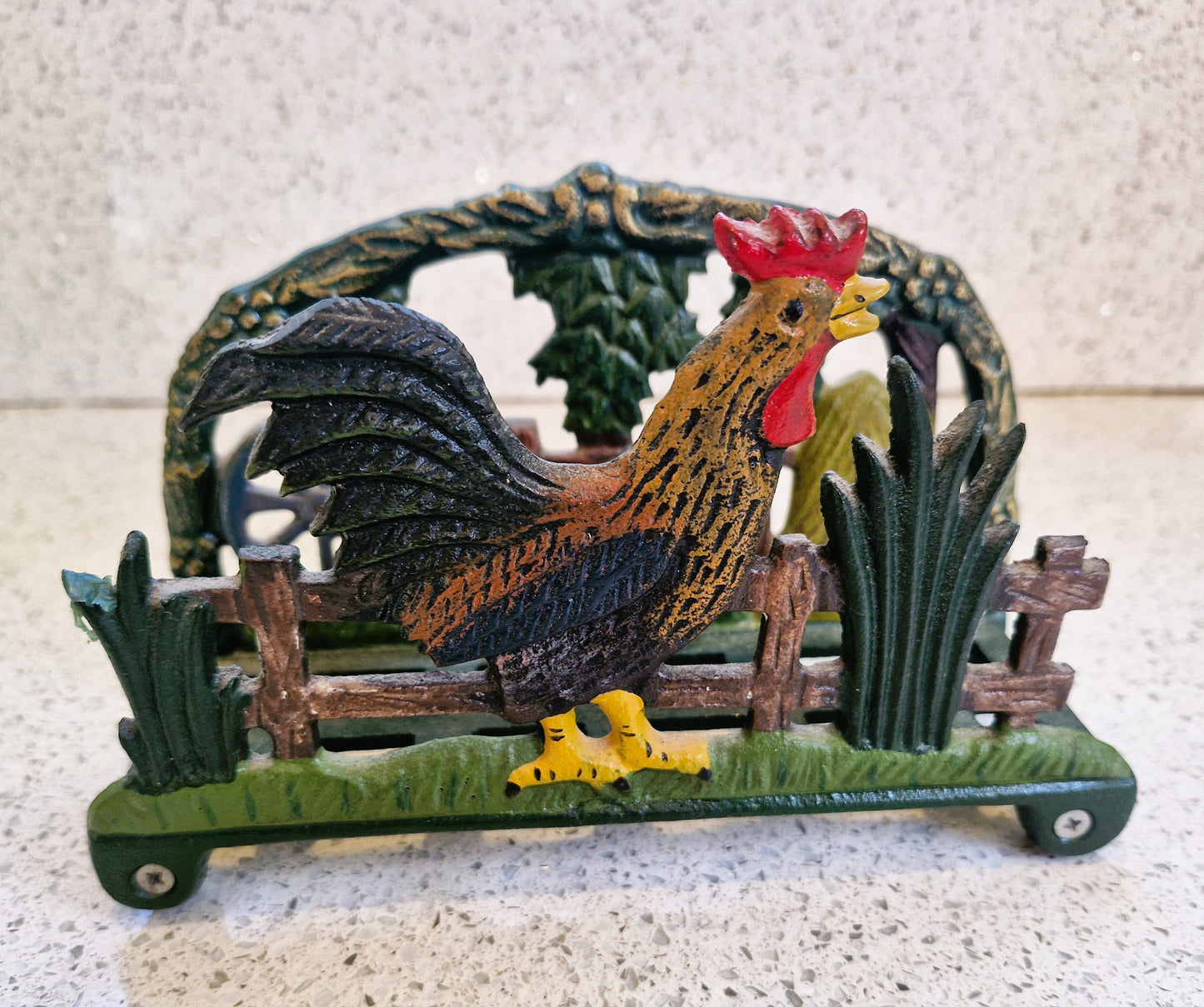 Cockerel Napkin Holder, Cast Iron, Rooster Napkin Holder, Letter Rack, Farmhouse Kitchen, Chicken, Rooster, Napkin Dispenser, Vintage