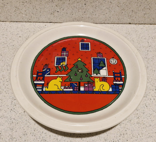 HOUZE Christmas Cake Stand, HOUZE Christmas Plate, Xmas, Holiday, Cake Stand, Alan Wood, Japan, 1985