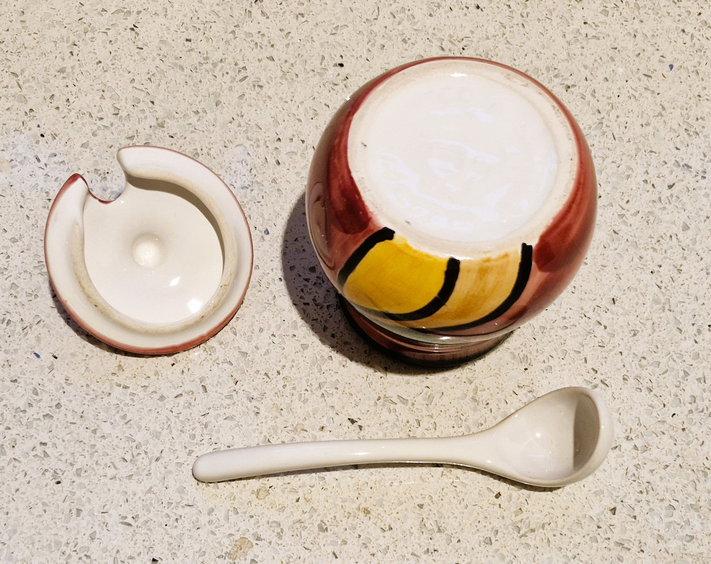 Hand Painted Jam pot, ceramic spoon, Lid, Lidded, Pears, Quirky, Kitsch, Jam, Chutney, Preserves, Fruit, ceramic, Hand Painted, Sugar Bowl