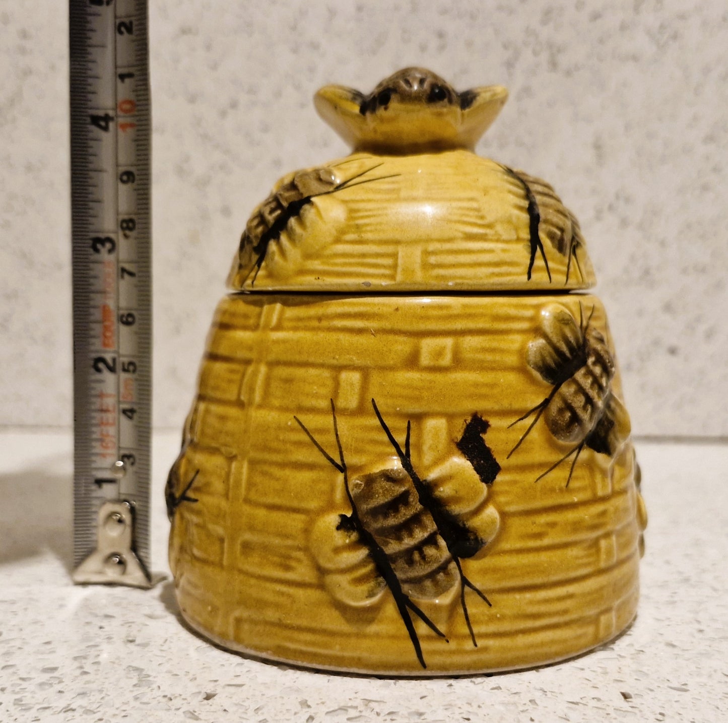 Vintage Honey Pot, With Bees, Mid-Century, Cottage Core, (Honey Miel), Mid century Honey bee Pot, With Bees, Bee Hive Honey Pot, Ceramic