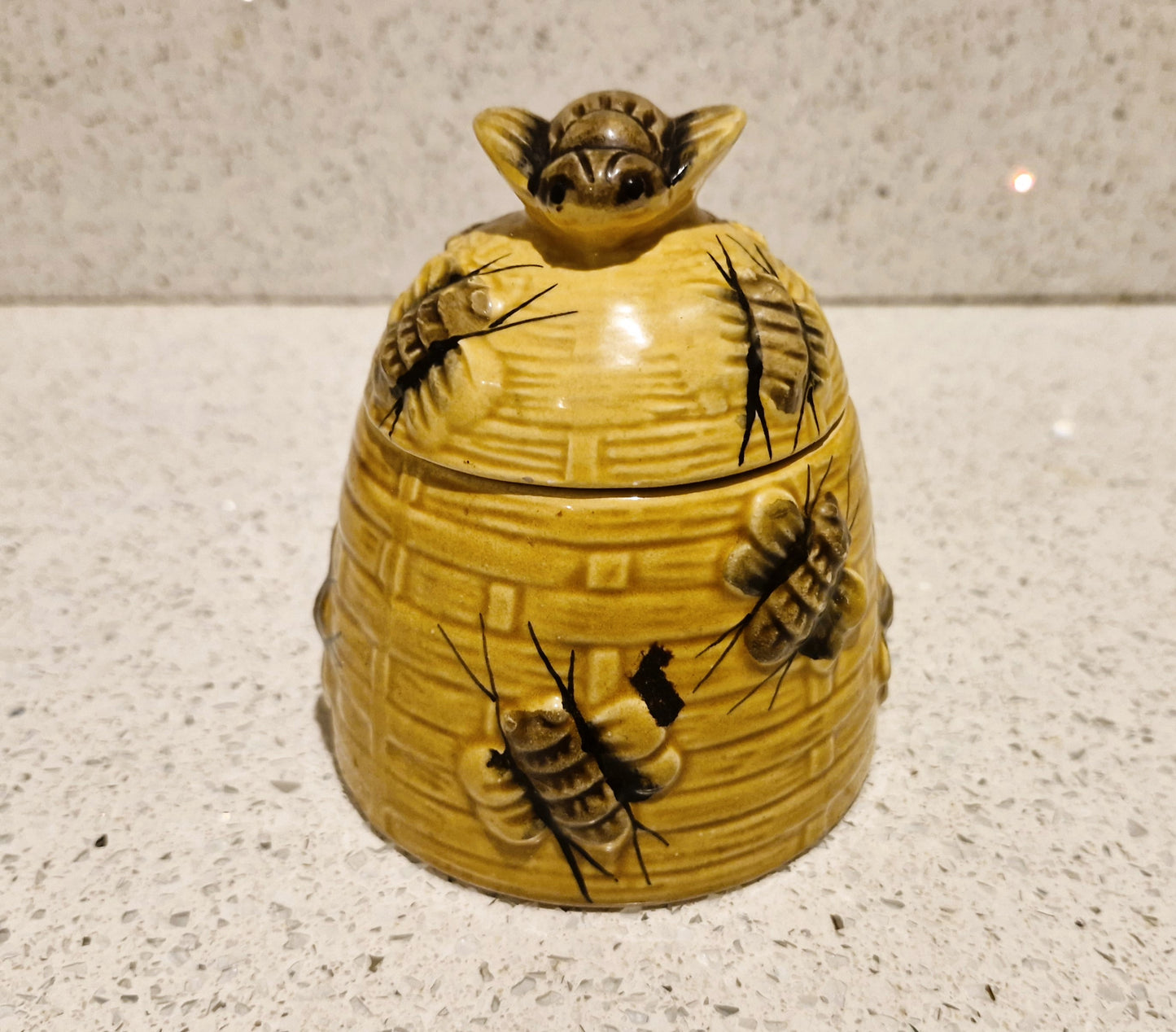 Vintage Honey Pot, With Bees, Mid-Century, Cottage Core, (Honey Miel), Mid century Honey bee Pot, With Bees, Bee Hive Honey Pot, Ceramic