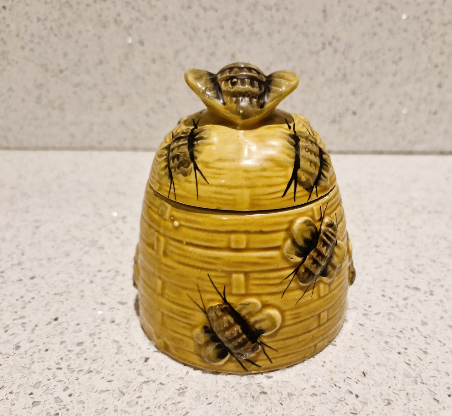 Vintage Honey Pot, With Bees, Mid-Century, Cottage Core, (Honey Miel), Mid century Honey bee Pot, With Bees, Bee Hive Honey Pot, Ceramic