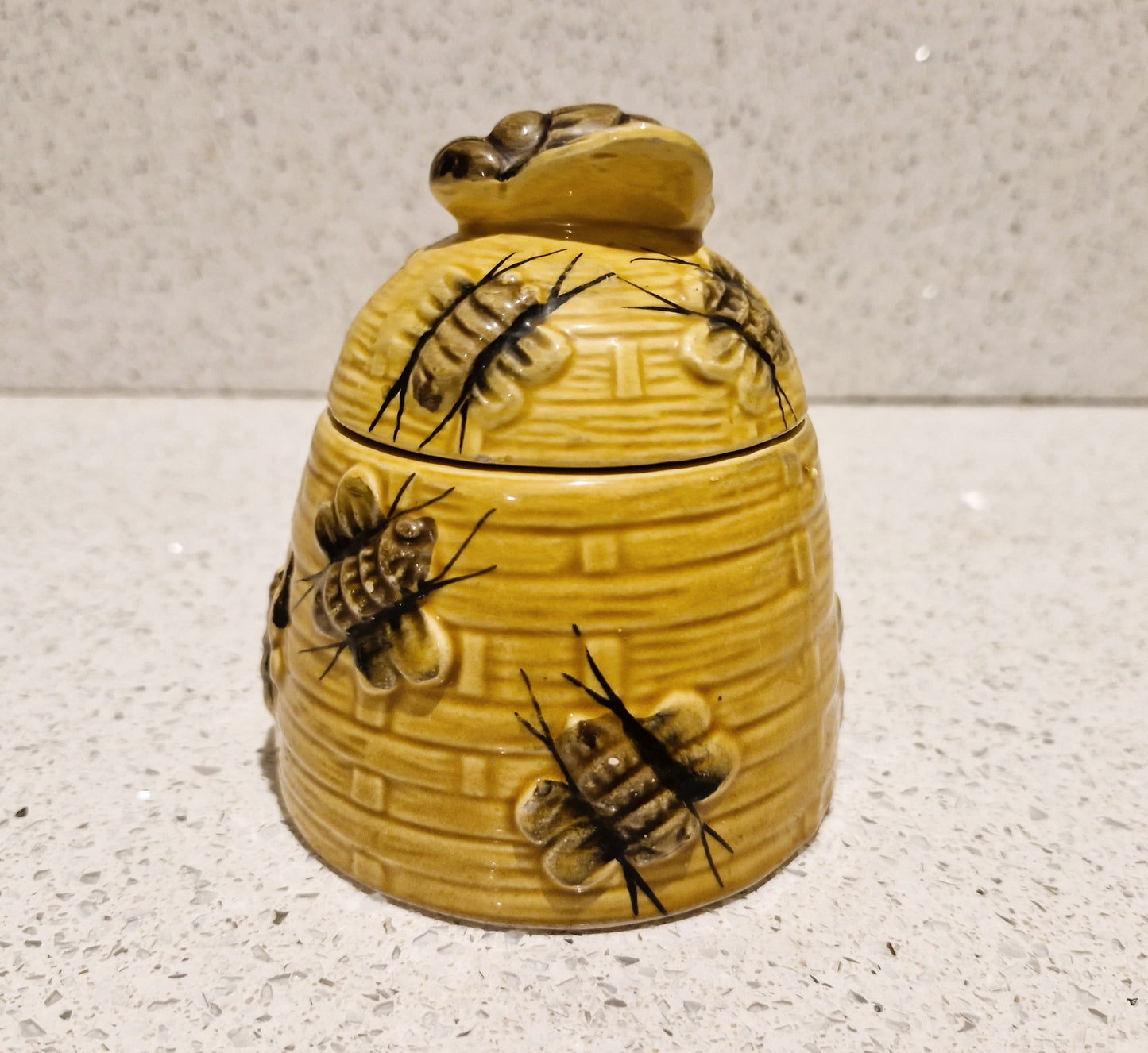 Vintage Honey Pot, With Bees, Mid-Century, Cottage Core, (Honey Miel), Mid century Honey bee Pot, With Bees, Bee Hive Honey Pot, Ceramic