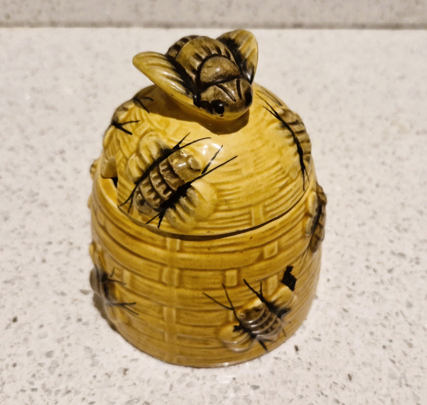 Vintage Honey Pot, With Bees, Mid-Century, Cottage Core, (Honey Miel), Mid century Honey bee Pot, With Bees, Bee Hive Honey Pot, Ceramic