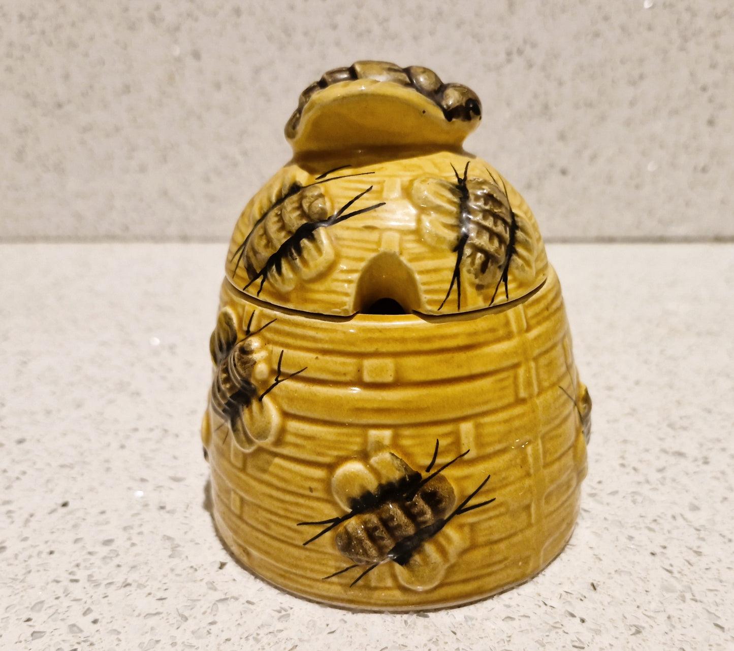 Vintage Honey Pot, With Bees, Mid-Century, Cottage Core, (Honey Miel), Mid century Honey bee Pot, With Bees, Bee Hive Honey Pot, Ceramic