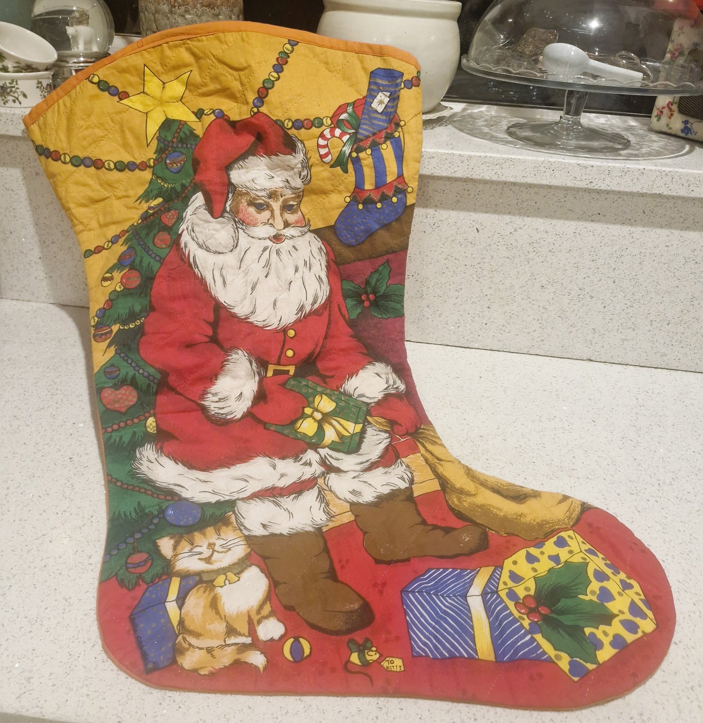 Large Christmas Stocking, Vintage Christmas Stocking,  Large, Huge, Big, Christmas, Xmas, Stocking, Kitsch, Quirky, Santa, Father Christmas