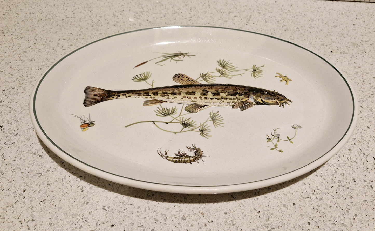 Fish Serving Platter, Old English Ironstone, Simpsons, English Ironstone, Spined Loach, Fish Serving Platter, Course Fishing,  Fly Fisherman